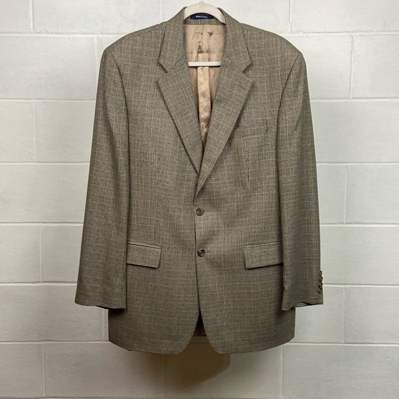 Vintage Chaps Ralph‎ Lauren Men's Silk/Wool Blend Suit Jacket Size 44L Brown Tan - Picture 1 of 9